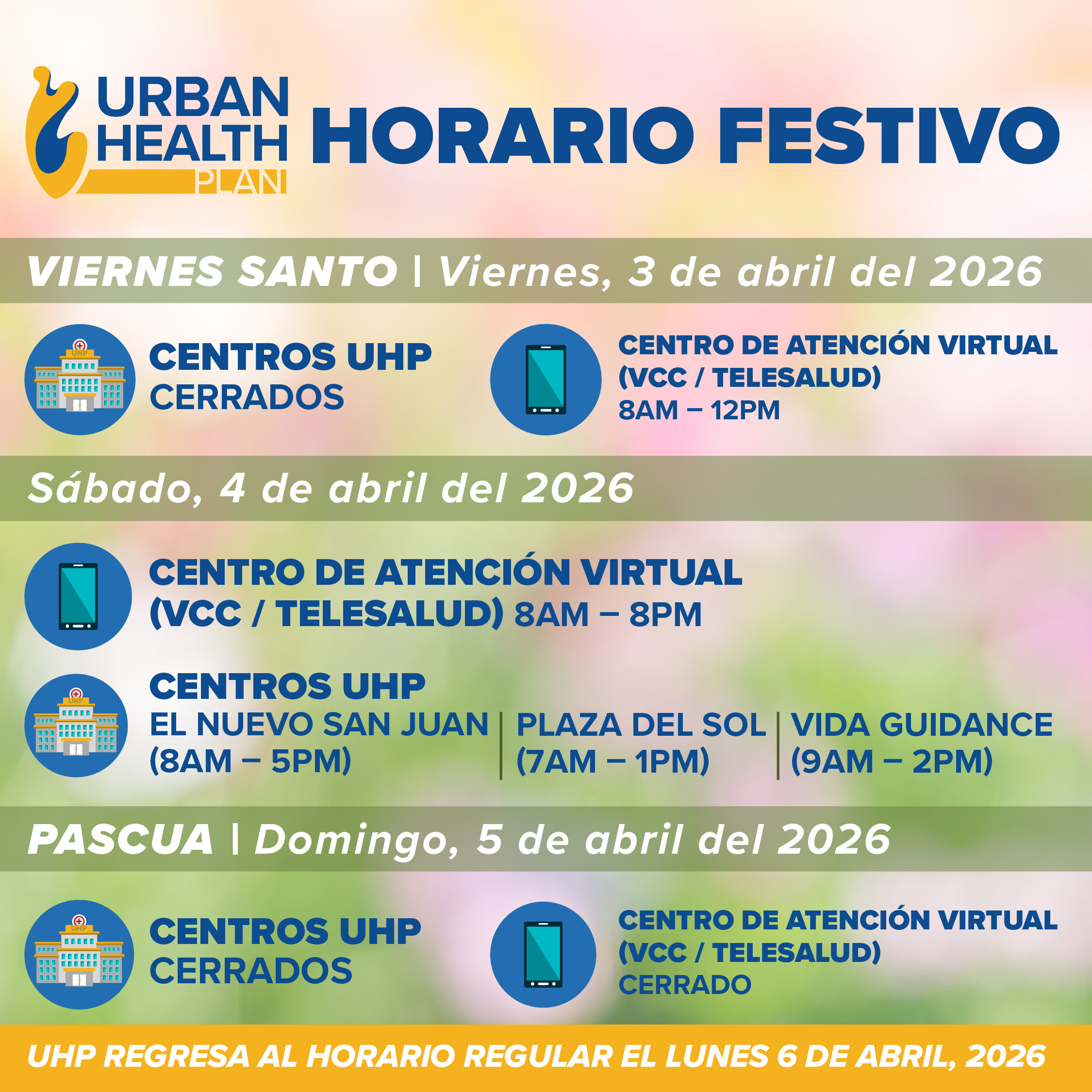 Horario en Viernes Santo y Pascuas 2026